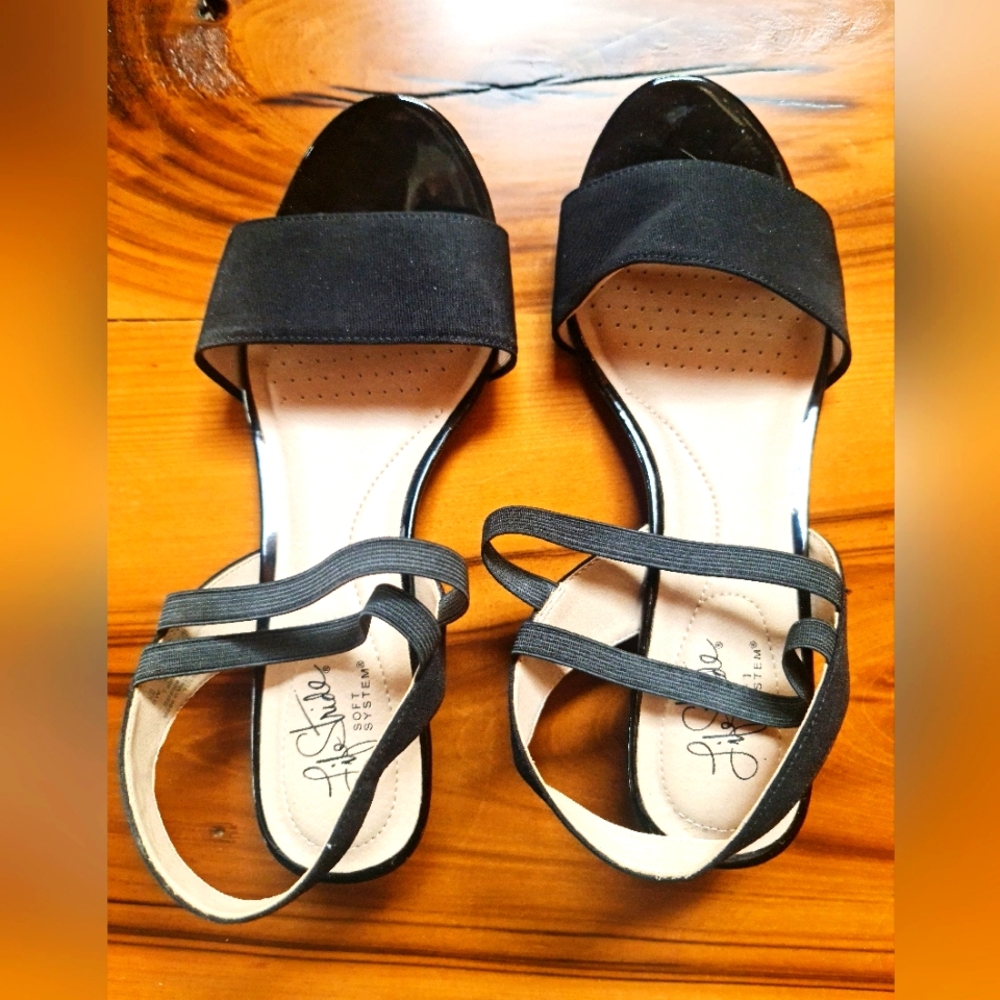 Life Stride Soft System Yolo Low Patent Wedge Heel Sling Back Black 8W